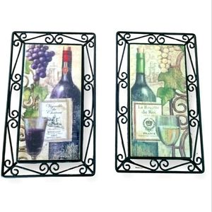 2 Wine Bottle Painted Ceramic Tile Hot Plates/ Wall Decor